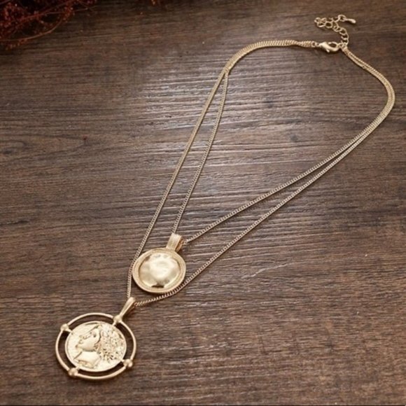 NEW Gold Vintage Coin Double Layer Necklace - Picture 7 of 7